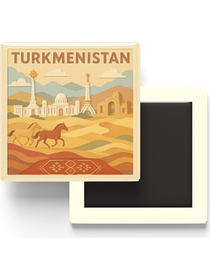 İberk Türkmenistan - Turkmenistan - Paper Cut Art - Baskılı Buzdolap Magneti Kare - 9x9 cm