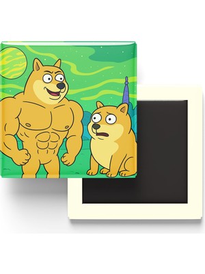 İberk Buff Doge Vs Cheems - 9x9 cm Baskılı Kare Buzdolap Magneti (Rozetli)