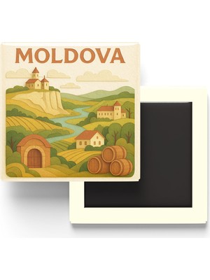 İberk Moldova - Moldova - Paper Cut Art - Baskılı Buzdolap Magneti Kare - 9x9 cm