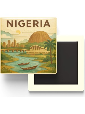 İberk Nijerya - Nigeria - Paper Cut Art - Baskılı Buzdolap Magneti Kare - 9x9 cm
