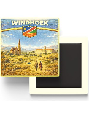 İberk Retro Namibya Windhoek Şehri Temalı Vintage Buzdolap Magneti – 9x9 cm