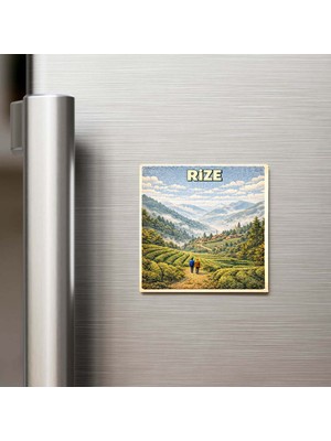 İberk Rize Şehri - Pop-Art Travel - 9x9 cm Buzdolap Magneti