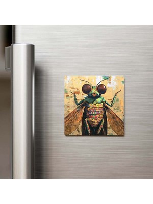 İberk Cicada - Ağustos Böceği - Güneş Gözlüklü Style - Buzdolap Magneti - 9x9 cm