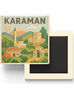 İberk Karaman - Memleket Temalı - Paper Cut Art - Baskılı Buzdolap Magneti Kare - 9x9 cm