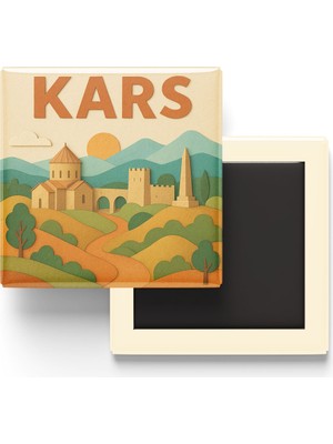 İberk Kars - Memleket Temalı - Paper Cut Art - Baskılı Buzdolap Magneti Kare - 9x9 cm