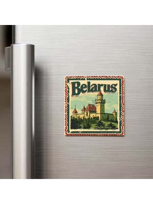 İberk Belarus Belarus - Posta Pulu Temalı Ülke - Baskılı Buzdolap Magneti Kare - 9x9 cm