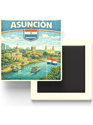 İberk Retro Paraguay Asuncion Şehri Temalı Vintage Buzdolap Magneti – 9x9 cm