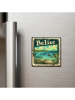 İberk Belize Belize - Posta Pulu Temalı Ülke - Baskılı Buzdolap Magneti Kare - 9x9 cm
