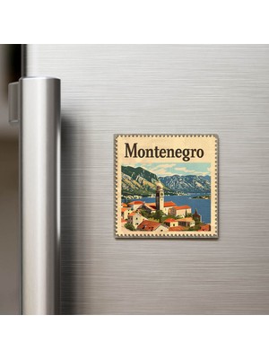 İberk Karadağ Montenegro - Posta Pulu Temalı Ülke - Baskılı Buzdolap Magneti Kare - 9x9 cm