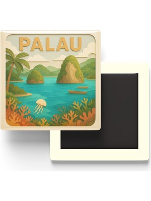 İberk Palau - Palau - Paper Cut Art - Baskılı Buzdolap Magneti Kare - 9x9 cm
