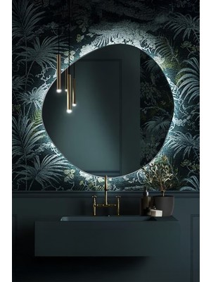 Faw Decor LED Işıklı Asimetrik Model Dekoratif Duvar Aynası, Modern Ayna Banyo Dekoru, LED Dresuar Aynası