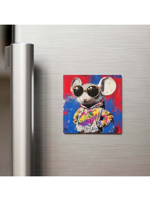 İberk Mouse - Fare - Güneş Gözlüklü Style - Buzdolap Magneti - 9x9 cm