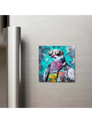 İberk Pigeon - Güvercin - Güneş Gözlüklü Style - Buzdolap Magneti - 9x9 cm