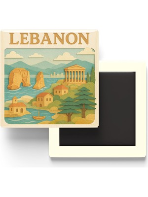 İberk Lübnan - Lebanon - Paper Cut Art - Baskılı Buzdolap Magneti Kare - 9x9 cm
