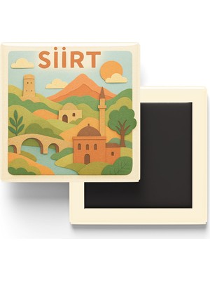 İberk Siirt - Memleket Temalı - Paper Cut Art - Baskılı Buzdolap Magneti Kare - 9x9 cm