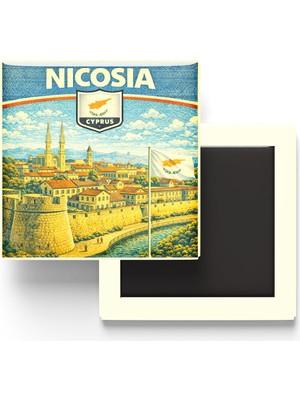 İberk Retro Kıbrıs Lefkoşa Şehri Temalı Vintage Buzdolap Magneti – 9x9 cm