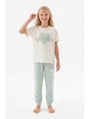 İsobel Kids Garson Kız Çocuk Kalp Baskılı  Kısa Kollu Pijama Takımı