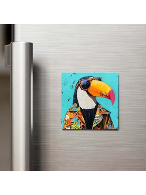 İberk Toucan - Tukan - Güneş Gözlüklü Style - Buzdolap Magneti - 9x9 cm