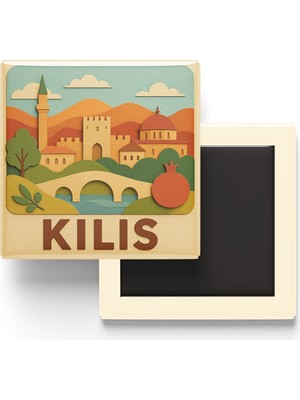İberk Kilis - Memleket Temalı - Paper Cut Art - Baskılı Buzdolap Magneti Kare - 9x9 cm