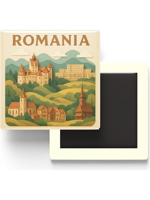 İberk Romanya - Romania - Paper Cut Art - Baskılı Buzdolap Magneti Kare - 9x9 cm