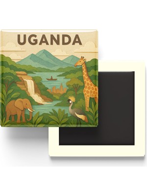 İberk Uganda - Uganda - Paper Cut Art - Baskılı Buzdolap Magneti Kare - 9x9 cm