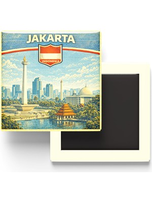 İberk Retro Endonezya Cakarta Şehri Temalı Vintage Buzdolap Magneti – 9x9 cm