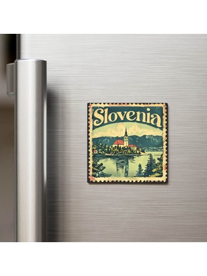 İberk Slovenya Slovenia - Posta Pulu Temalı Ülke - Baskılı Buzdolap Magneti Kare - 9x9 cm