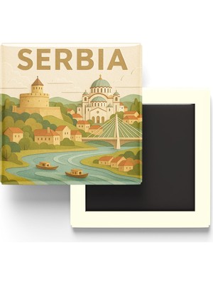 İberk Sırbistan - Serbia - Paper Cut Art - Baskılı Buzdolap Magneti Kare - 9x9 cm