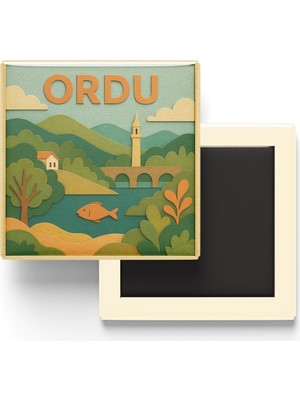İberk Ordu - Memleket Temalı - Paper Cut Art - Baskılı Buzdolap Magneti Kare - 9x9 cm