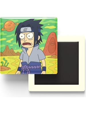 İberk Sasuke Uchiha - 9x9 cm Baskılı Kare Buzdolap Magneti (Rozetli)