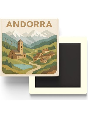 İberk Andorra - Andorra - Paper Cut Art - Baskılı Buzdolap Magneti Kare - 9x9 cm