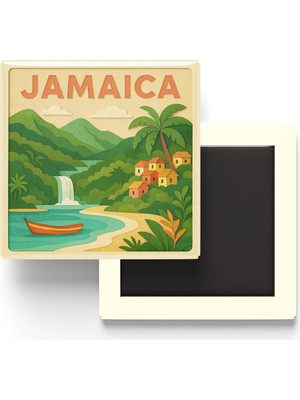 İberk Jamaika - Jamaica - Paper Cut Art - Baskılı Buzdolap Magneti Kare - 9x9 cm