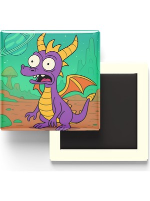 İberk Spyro - 9x9 cm Baskılı Kare Buzdolap Magneti (Rozetli)