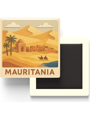 İberk Moritanya - Mauritania - Paper Cut Art - Baskılı Buzdolap Magneti Kare - 9x9 cm