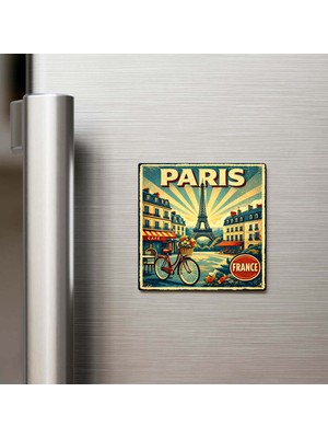 İberk Vintage Paris Şehri Temalı Buzdolap Magneti – 9x9 cm