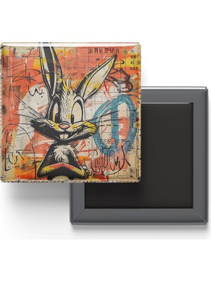 İberk Bugs Bunny - Baskılı Buzdolap Magneti Kare - 9x9 cm