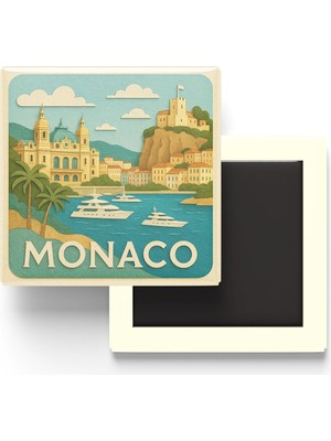 İberk Monako - Monaco - Paper Cut Art - Baskılı Buzdolap Magneti Kare - 9x9 cm