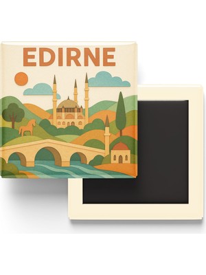 İberk Edirne - Memleket Temalı - Paper Cut Art - Baskılı Buzdolap Magneti Kare - 9x9 cm