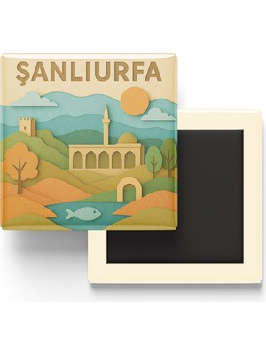 İberk Şanlıurfa - Memleket Temalı - Paper Cut Art - Baskılı Buzdolap Magneti Kare - 9x9 cm
