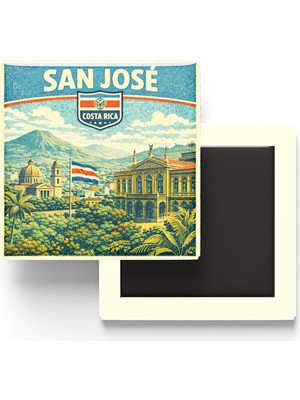 İberk Retro Kosta Rika San Jose Şehri Temalı Vintage Buzdolap Magneti – 9x9 cm