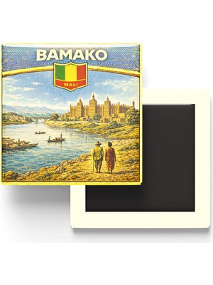 İberk Retro Mali Bamako Şehri Temalı Vintage Buzdolap Magneti – 9x9 cm