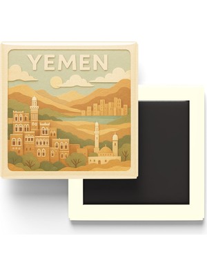İberk Yemen - Yemen - Paper Cut Art - Baskılı Buzdolap Magneti Kare - 9x9 cm