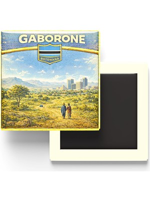İberk Retro Botsvana Gaborone Şehri Temalı Vintage Buzdolap Magneti – 9x9 cm