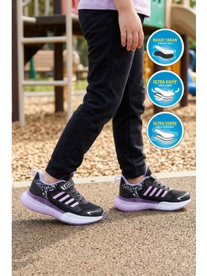 Walkway Lafonten 748 F Siyah-Lila Cırtlı Kız Çocuk Spor Ayakkabı
