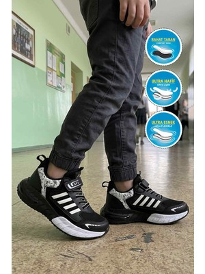 Walkway Lafonten 748 F Siyah-Beyaz Cırtlı Erkek Çocuk Spor Ayakkabı