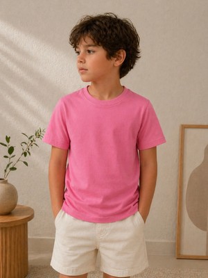 CC Collection Çocuk Basic Tişört Düz Baskısız Kısa Kollu Günlük Rahat Unisex Tshirt