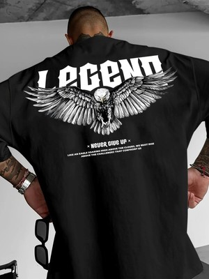 CC Collection Erkek Legend Kartal Sırt Baskı Detaylı Oversize T-Shirt Rahat ve Şık Tasarım