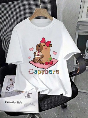 CC Collection Cappybara Desenli Çocuk Tişört Sevimli Baskılı Regular Fit