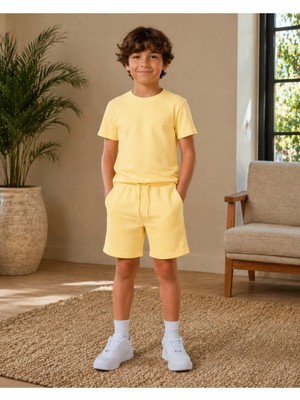 CC Collection Erkek/kız Çocuk Yeşil Şortlu Takım Basic Tshirt Spor Yazlık 3-12 Yaş