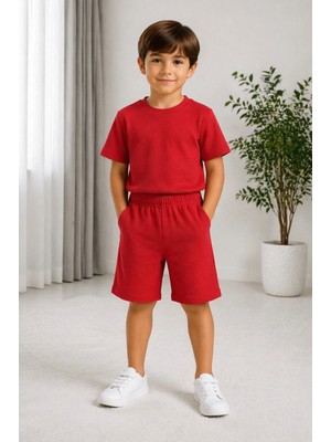 CC Collection Erkek/kız Çocuk Yeşil Şortlu Takım Basic Tshirt Spor Yazlık 3-12 Yaş